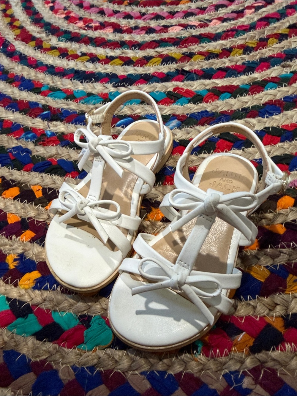 Janie and Jack White Bow T-Strap Girls Sandals